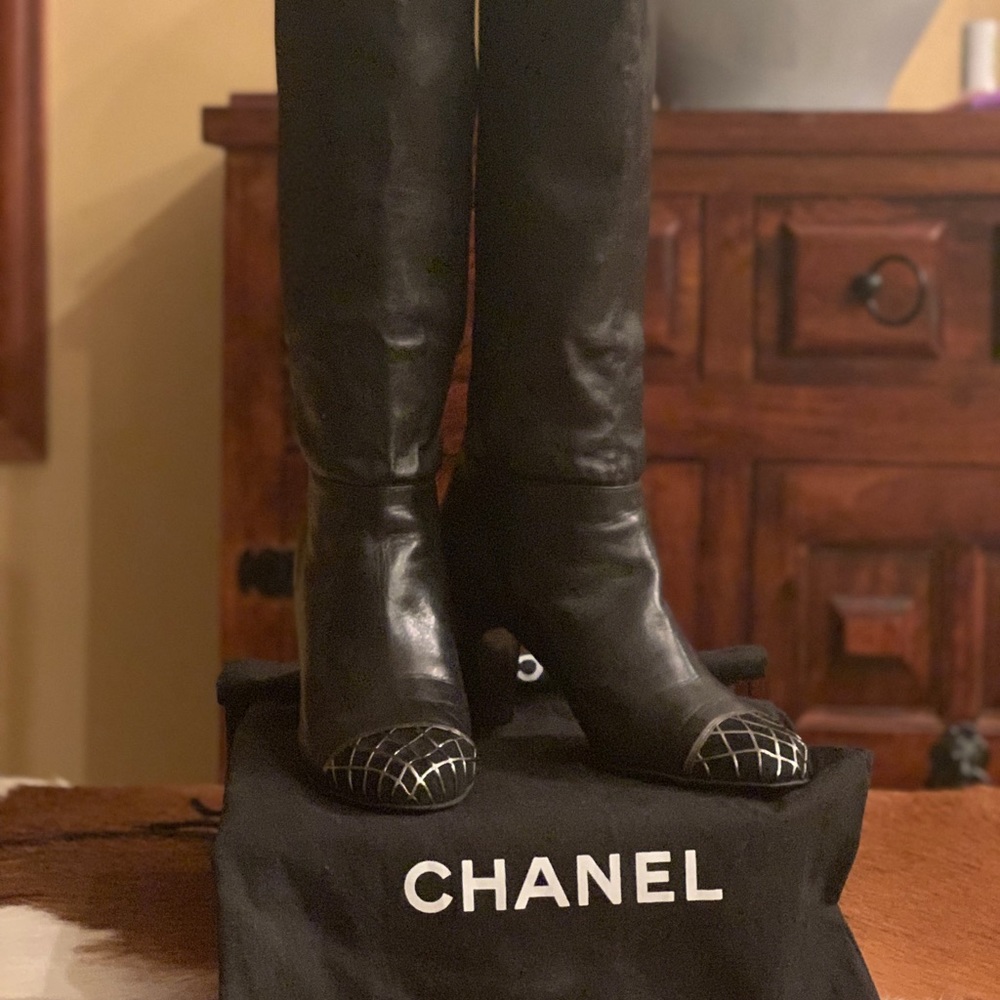 Authentic Chanel Cap Toe Leather Boots